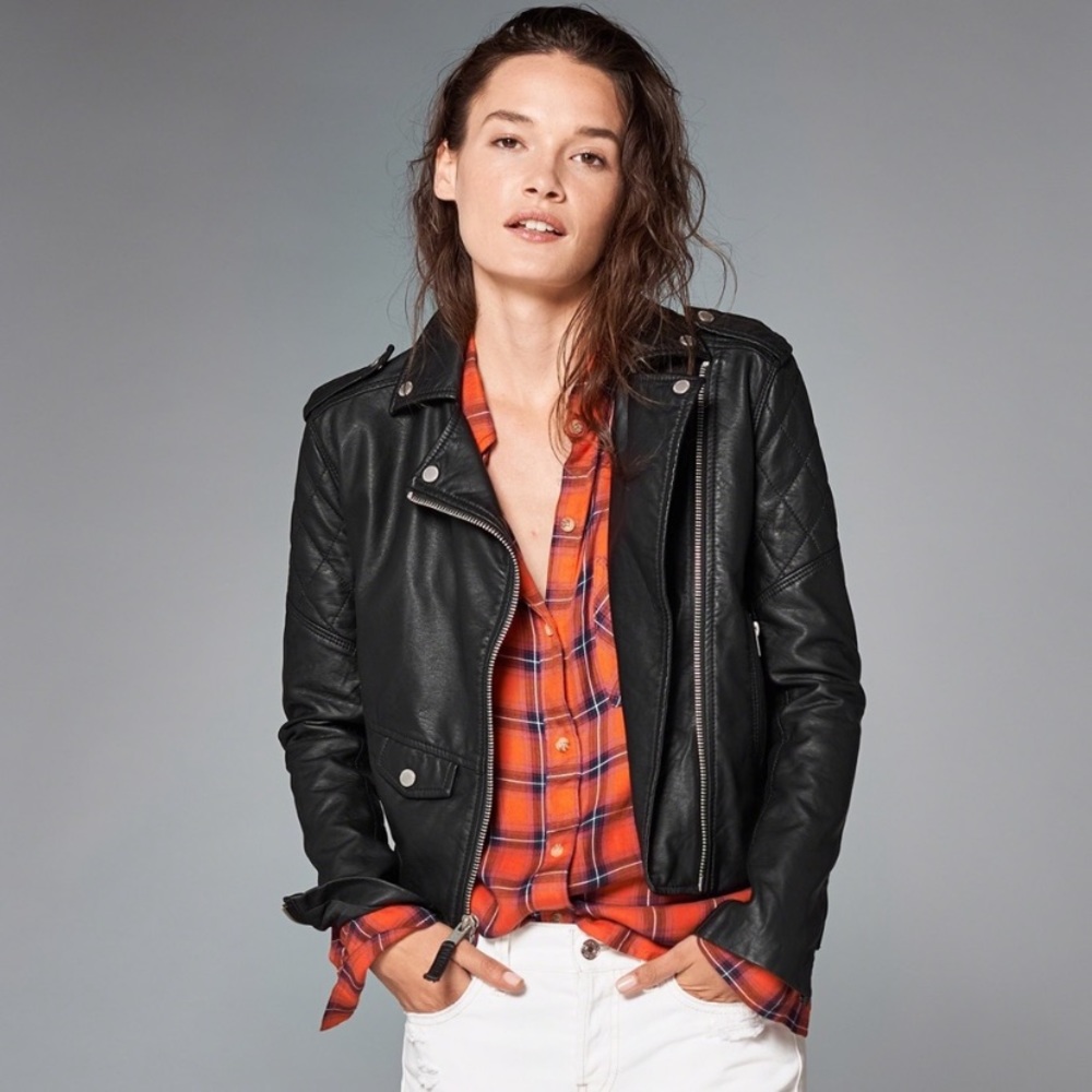 Abercrombie & Fitch vegan leather jacket black XS